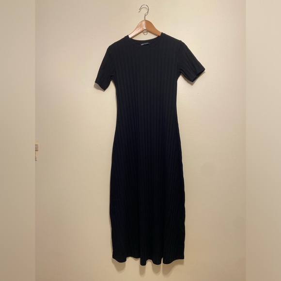 Zara Dresses & Skirts - Zara Black Ribbed Midi Dress. Size M . Style 4174/653/800